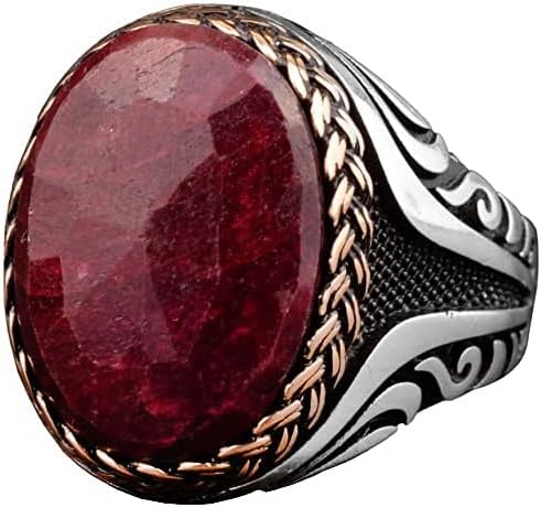 KAMBO Natural Ruby Gemstone Ring - Men's Ring - 925 Solid Sterling Silver Unique Design