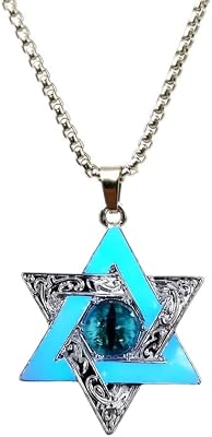 Luminous Star of David Necklace Glow in the Dark Six Pointed Star Necklaces Hip Hop Dragon Eye Choker Necklaces for Women Men Halloween Jewelry Gift