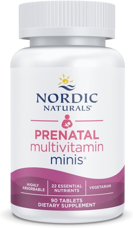 Nordic Naturals Prenatal Multivitamin Mini Tablets, Vegetarian - 90 Count | 22 Essential Nutrients - Folate, Iron, B6, D3. Easy-to-Swallow Mini Tablets. Supports Pregnancy & Baby Development. Non-GMO.