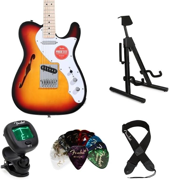 Squier Affinity Series Telecaster Thinline Electric Guitar Essentials Bundle - 3-color Sunburst with Maple Fingerboard