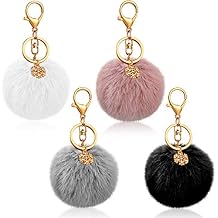 Yaomiao 4 Pcs 3 Inch Pom Pom Keychains Faux Fur Pompom Ball Keychains Fuzzy Keychain Accessories for Women with Snowflake