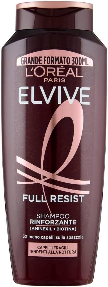 L'Oréal Paris Shampoo against hair loss due to breakage, for brittle hair, with biotin, provitamin B5 and arginine, Elvital Full Resist Power Booster, 1 x 300 ml