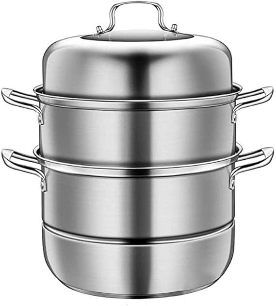 Big Stainless Steel Steamer, Cookware Pot Saucepot Multi-Layer Boiler Steaming,Induction-Safe Stainless Steel 2-Tier Food Steamer Pan