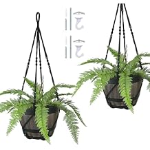 Bouqlife 43 Inches Macrame Plant Hanger Large for 14 inch Pot Extra Long No Tassel Cotton Rope Hanging Plant Holder with Ceiling Hook Bohemian Home Decor Black 2Pack