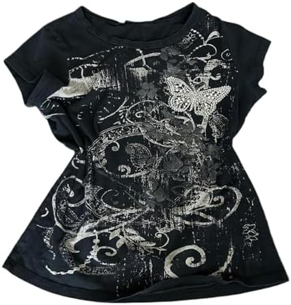 Y2k Grunge Shirts Alt Emo Clothes Teen Girls Goth 2000s Short Sleeve Tops Vintage Graphic Tees Women Streetwear