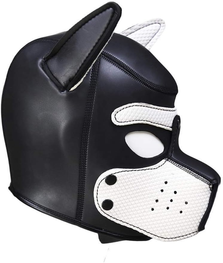 ERMAO Hjh BDSM Dog Role Play Bondage Set with Leather Head MaskHood  Dog Tail Tail Plug Anal Plug  Mitts Paws, Fetish Novelty Costume Slave Dog Cosplay for Couples Bedroom Fun,White