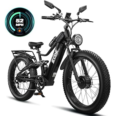 EcoE 9000W10000W Dual Motor Electric Bike for Adults 52MPH with Charge Voltage 63v Battery, 26x4 Fat Tire All Terrain Ebikes, Full Suspension E Bike, SHM 7-Speed Gear Electric