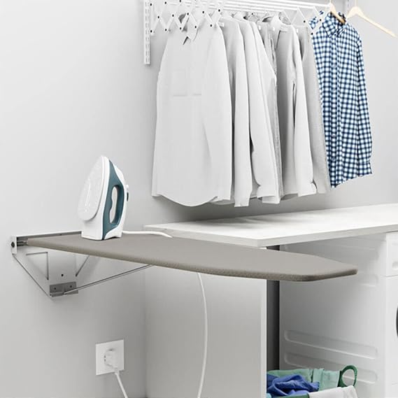 Wall-Mounted Ironing Boards 160 Swivel Space Saving Laundry Ironing Board 39.3" x 12" with Wire Holder for Home Laundry Room