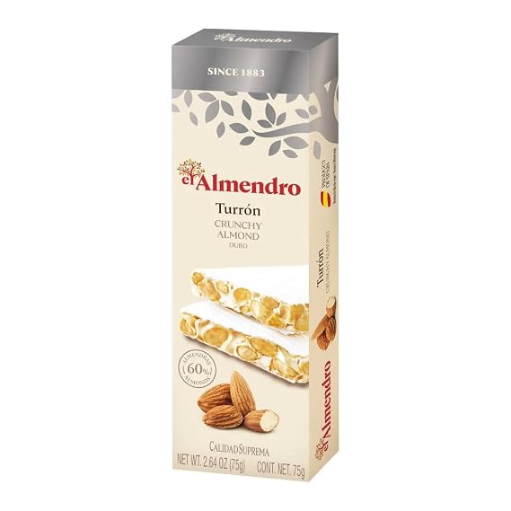 El Almendro Turron Duro - Crunchy Almond -60% Almonds - 2.64 Oz (75g) - Snack Pack - Product Of Spain