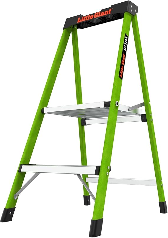 Little Giant Ultra Step Ladder, 2 Step with XL Platform, 11862 | 2 Step Lightweight Foldable Non-Conductive Fiberglass, Max 8 ft Reach, Type IA 300 lbs. Weight Capacity