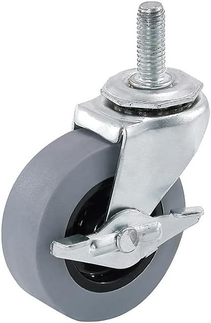 Shepherd Hardware 3264 2-Inch Threaded Stem TPR Caster with Brake, 80-lb Load Capacity , Gray