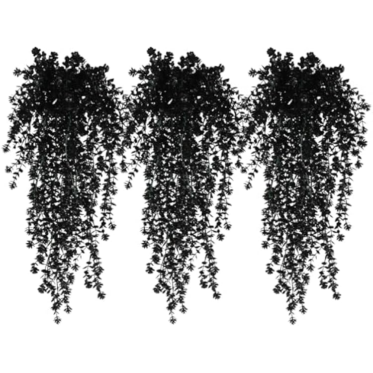 Black Hanging Flowers Faux Hanging Plants Black Artificial Hanging Plant Fake Greenery Faux UV Resistant Hanging Vines Plant for Indoor Outdoor Wedding Halloween Party Fall Wall Room Door Decor
