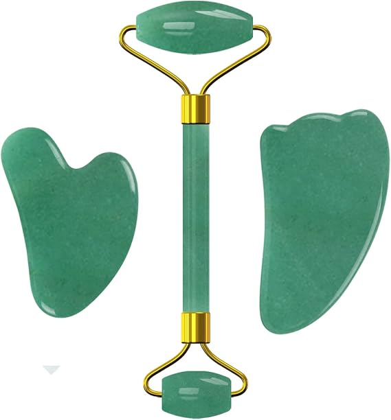 Face Jade Roller Gua Sha Scraper Crystal Face Lifting Facial Massager Skin Care Tools,Set-Pu-VLY