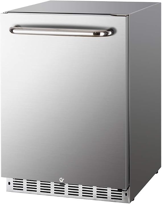HCK Outdoor Refrigerator 24 Inch, Undercounter Refrigerators with Stainless Steel Door, 161 Can Beverage Fridge for Home Bar, Kitchen, Patio, Outdoor, Commercial Use
