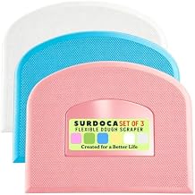 SURDOCA Dough Scraper Bench Scraper - 3P 4.7x3.7" Plastic Flexible Bowl Scraper, Sharp Edge & Angles Cake Scraper. Non-Slip Bakeware Decorating Tools Sculpting & Modeling Tools - Blue+White+Pink