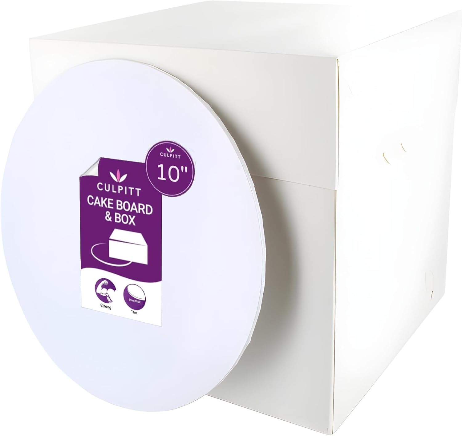 Culpitt Tall Cake Box & White Board Set | 10" | 10 x 10 x 10 Inch Square for Tiered or Decorated Transport | Premium Masonite Board Included