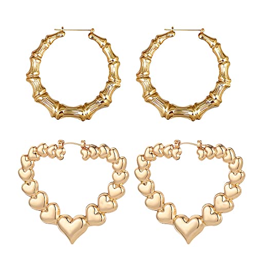 Bamboo Earrings for Women 90s80s Heart Hoop Earrings Y2k Hip Hop Fashion Jewelry Gifts