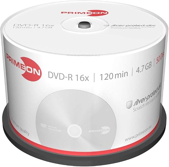 Primeon 2761204 DVD-R Blank Discs 16x Speed, 4.7GB, 120 Min, Spindle of 50