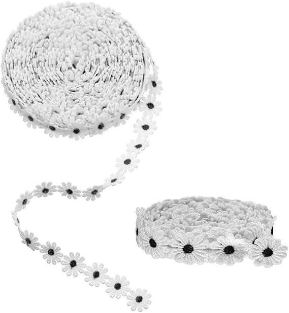 SKYPRO Lace Ribbon Trim Embroidered Sewing Lace Trim, Daisy Flower Lace Trim Ribbon Applique Fabric for Decorations Crafts Supplies, 6 Yards(Black)
