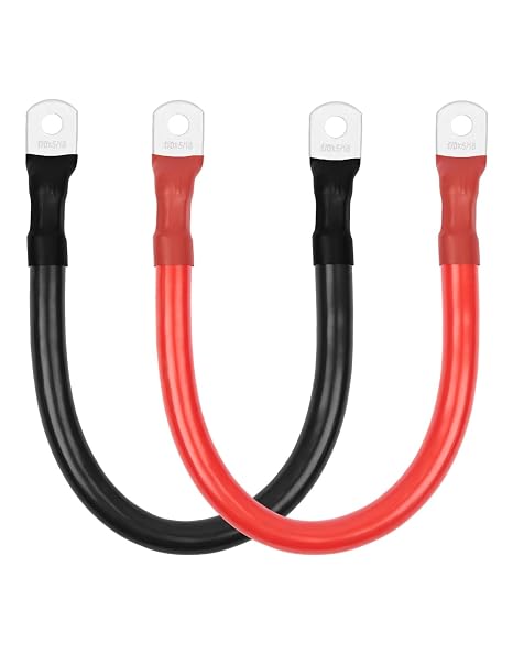 BESTEK 1/0 AWG Gauge Red and Black Battery Cables 5/16" in Lugs, 12 inch Pure Copper Power Inverter Cables for Solar, RV, Car, Boat, (Positive and Negetive)