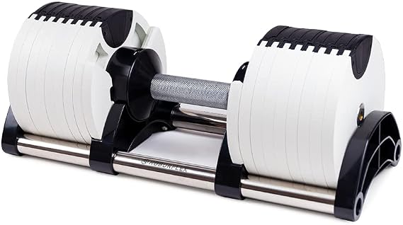 Adjustable Dumbbell (Single) for Workout Strength Training Fitness Home Gym (WHITE with Silver- 80LB)
