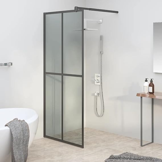 Walk-in Shower Screen 31.5"x76.8" Dark Tempered Glass, Modern Fixed Walk-in Shower Framed Wall Panels, Tempered Shower Glass Panel with and Stainless Steel Frame, Black(A)