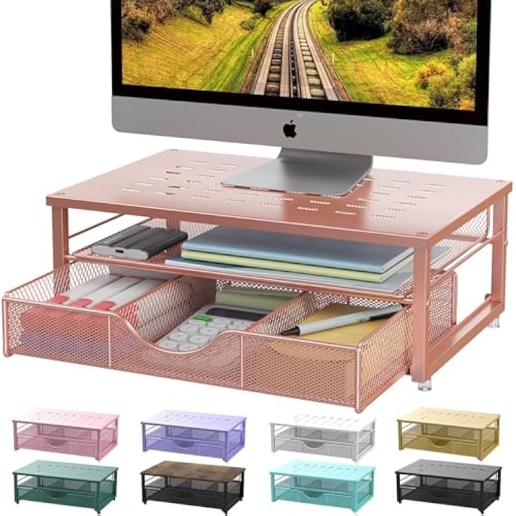 gianotter Computer Monitor Stand Riser, office organizer with Drawer, Office Organizers Storage for Classroom Office Supplies Rose