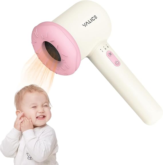 YALICE Cordless Hair Dryer for Baby and Kids, Portable Travel Blow Dryer with Gentle Airflow & Low Heat Ionic Care for Infant, 3 Speed Settings, Mini Rechargeable Hair Dryer with Charging Base, Pink