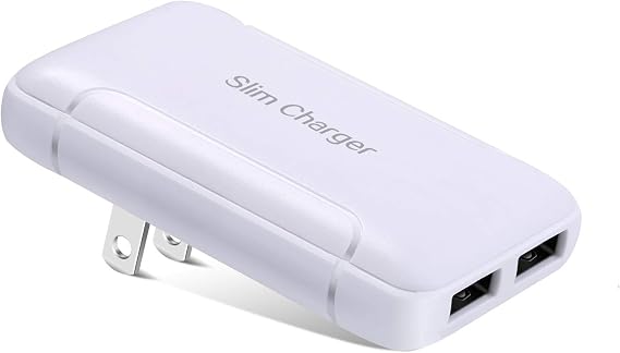 Slim Wall Charger,15W Thin Flat Dual USB A Wall Plug,USB Charging Block