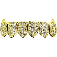 18K Gold Plated Fangs CZ Bottom Grillz Lower Row Cubic Zirconia Micro Pave Teeth Iced Vampire Grills