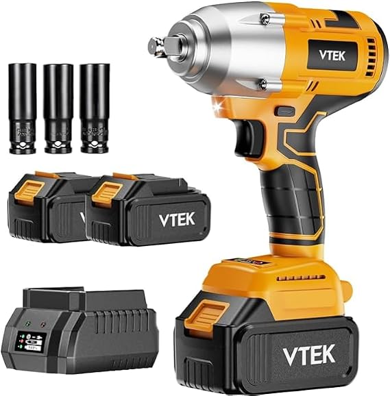 VTEK Brushless Impact Wrench 1/2 Inch Cordless Impact Wrench,Max Torque 700N.m Impact Gun 515 ft-lbs for Car Tiers