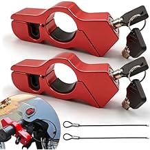 2PC Motorcycle Lock Set Heavy Duty Anti-Theft Helmet & Brake Handlebar Locks, Universal Fit (<1.5) for Motorcycles, Mopeds, Scooters, ATVs, Dirt Bikes, Street Bikes, Electric Scooters (Red)