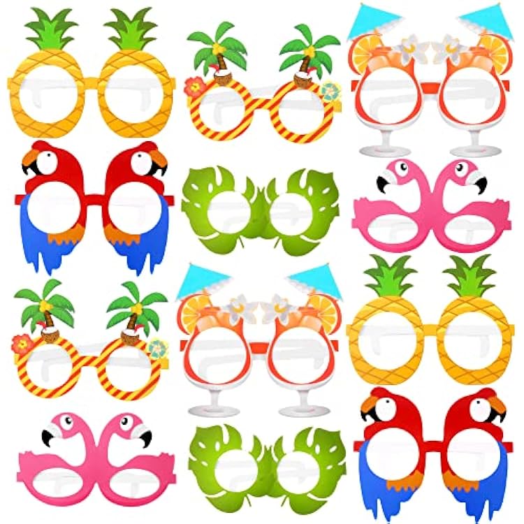 KatchOn, Tropical Hawaiian Photo Booth Props - Pack of 12,Luau Party Decorations | Luau Glasses for Hawaiian Party Decoration | Luau Photo Booth Props, Aloha Party Decoration, Summer Party Decorations