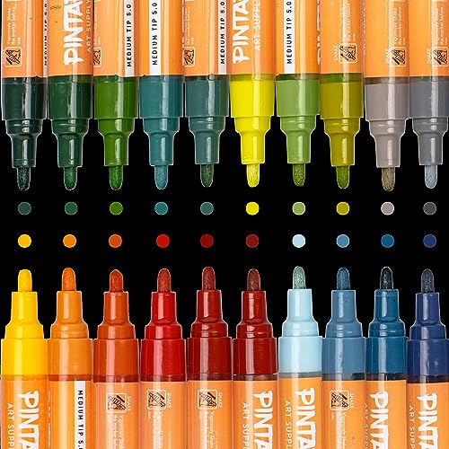 PINTAR | 20 Pack | Earth Tone Paint Markers Medium Tip | Rock Painting, Wood, Glass, Leather, Shoes | Acrylic Paint Pens | 20 Pack, 5.0 mm
