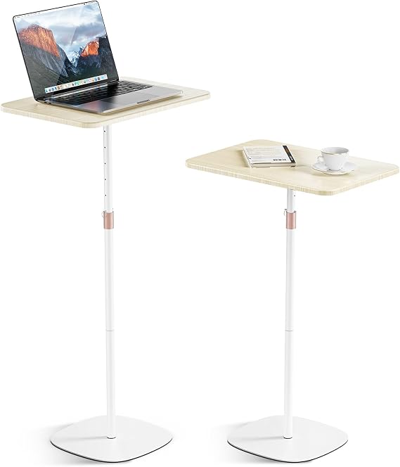 Portable Laptop Stand, Bedside/Sofa Table with Height Adjustable 18''~48'', Sleek Wooden Lectern Standing Desk Mobile Podium for Home, Office, School, White