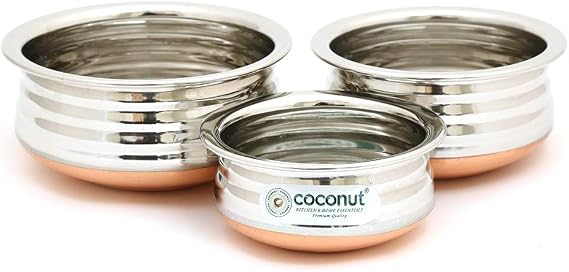 Coconut Stainless Steel & Copper Bottom Marvel Mini Handi (Without Handle & Lid) 3 Piece Set (Capacity - 150ML, 250ML & 350ML)
