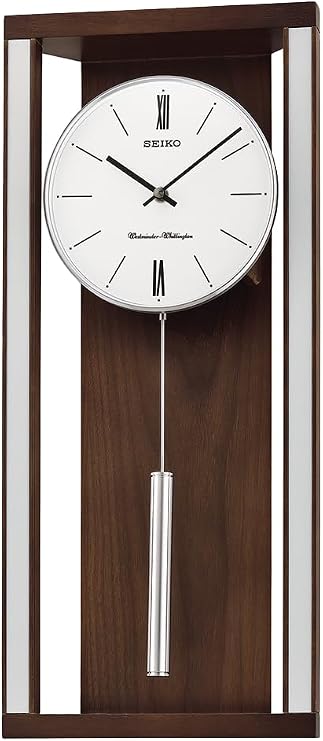 Seiko QXH068B Dual Chimes Wooden Wall Clock with Pendulum