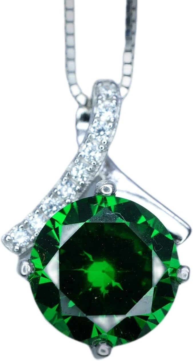 2 CT Emerald Necklace Simple Diamond Bowknot Green Emerald Pendant Sterling Silver White Gold plated Minimalist Created Green Gemstone
