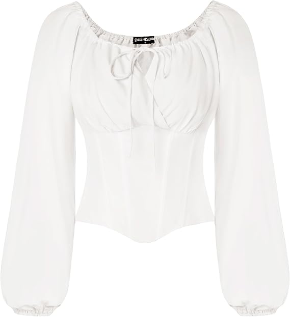 SCARLET DARKNESS Corset Tops for Women Elastic Neckline Renaissance Shirt Peasant Blouse
