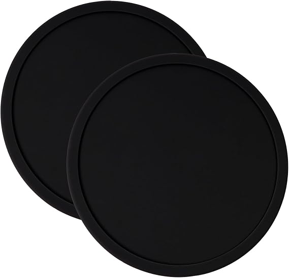 ONLYKXY 2pcs Silicone Round Bar Coaster Tea Coaster Modern Cup Drink Mat Plate Creative Rug Mug Pad for Table Countertop Desk Cold Hot Drink Beverage Coffee Tea Kitchen Home Decor (Black)