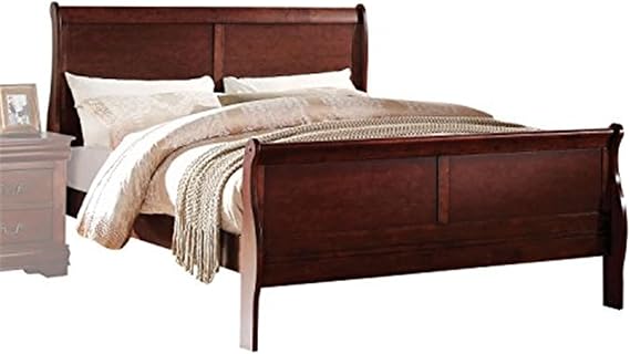 HomeStock Twin Sleigh Bed - Handcrafted Cherry Finish, Antique Brass Hardware, KD Design, 85" x 41"