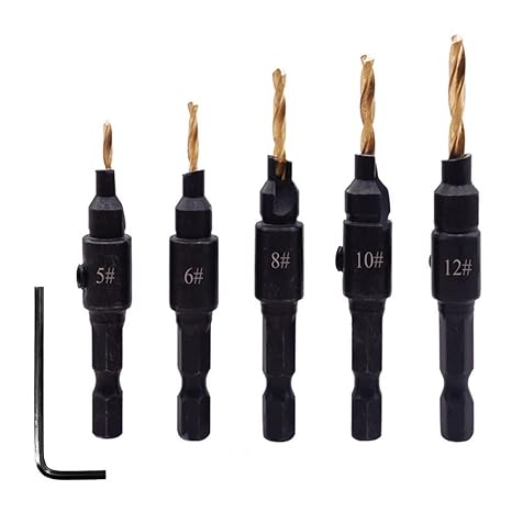 5-Piece Counter Sink Drill Bit Set for Woodworking, 2/2.3/2.8/3/3.5mm Pilot Hole Reamers, Professional Twist Drill Bits for Carpentry, DIY Projects and Wood Crafts