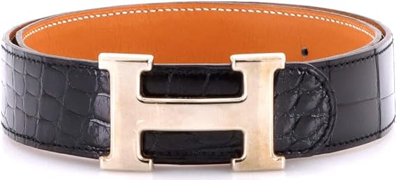 Pre-Loved Constance Belt Shiny Alligator Medium, Black