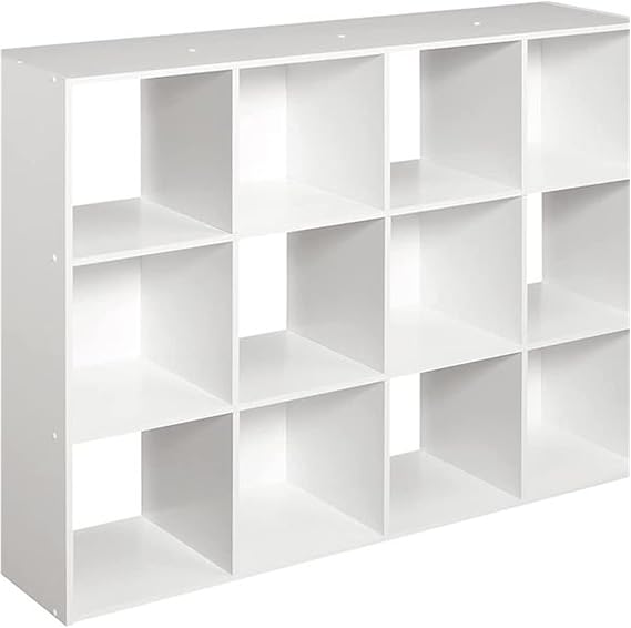 Bookshelf 3-Layer Storage Shelf Bracket White/Dark Brown 12 Cube Storage Boxes Bookcases Wooden Bookshelves Open Bookshelves Storage Shelf (Color : White) (White)