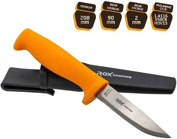 Rox Camping Bushcraft Eco Paslanmaz Çelik Kamp Bıçağı (Turuncu)
