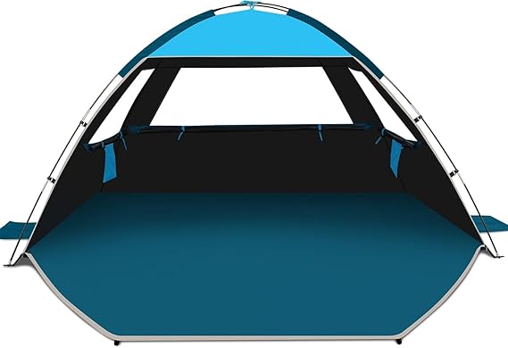 COMMOUDS Beach Tent for 3 Person, UPF 99+ Beach Shelter, Lightweight & Easy Set Up and Carry Family Sun Shade Tent Event Shelter for Camping,Skyblue with Dark Shelter