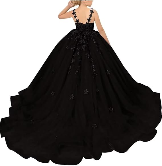 Tulle Flower Girl Dress for Wedding Lace Applique Pageant Dress First Communion Puffy Ball Gown for Girls Party Dress