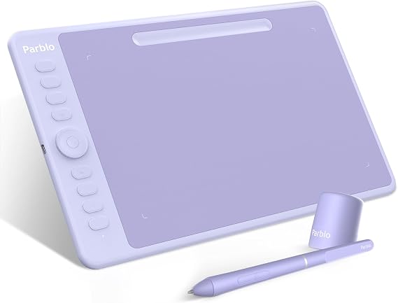 Parblo Intangbo M Drawing Tablet 10x6 inch,Digital Graphic Tablet with 8192 Levels,Battery-Free Stylus and 8 Hot-Keys Drawing Pad,Work with Window/Mac,Android,Purple