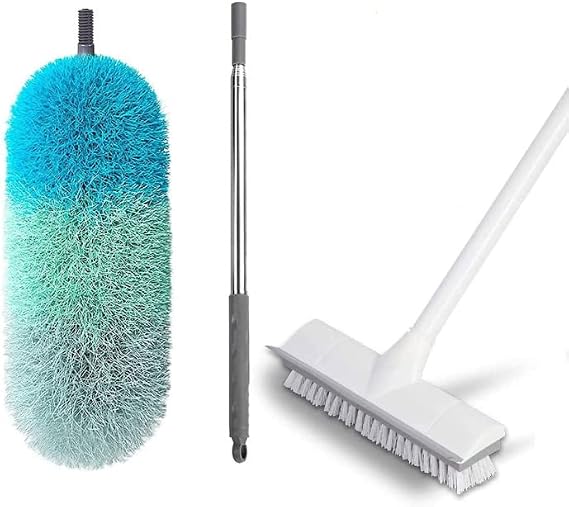 BOOMJOY Microfiber Duster and Floor Scrub Brush with Long Handle