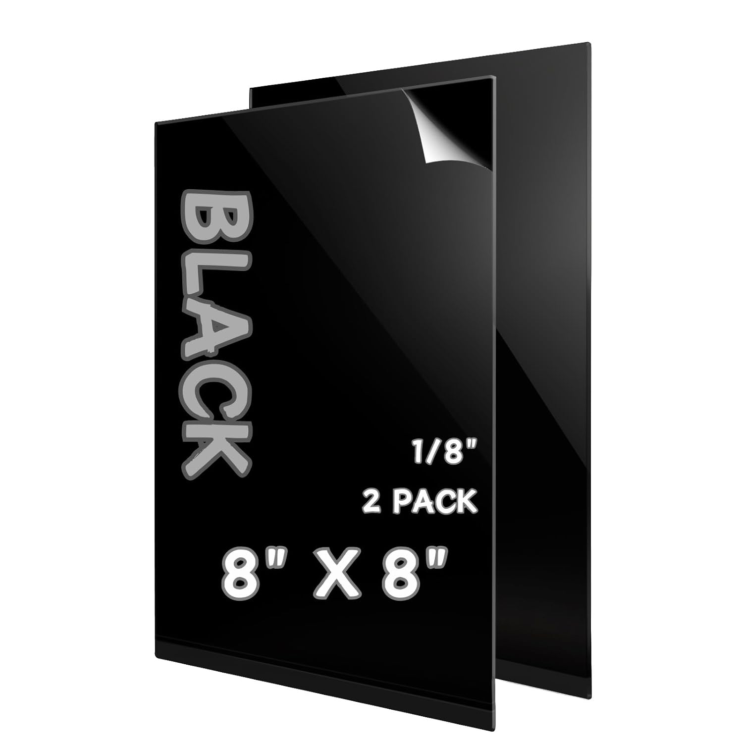 Black Acrylic Sheet, Black Plexiglass Sheets 1/8 Inch Thick, 2 Pack (8 * 8 Inches)
